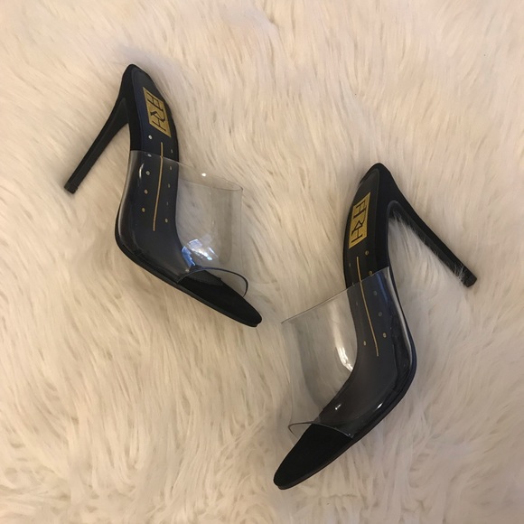 Kylie Clear Black Suede Heeled Mules - Picture 2 of 8